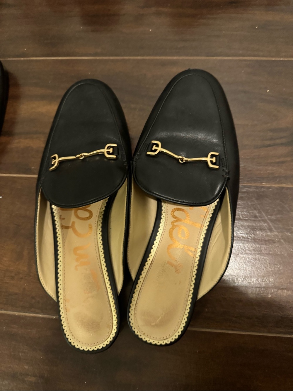 Sam Edelman Black Leather Mule Loafers with Gold Bit
